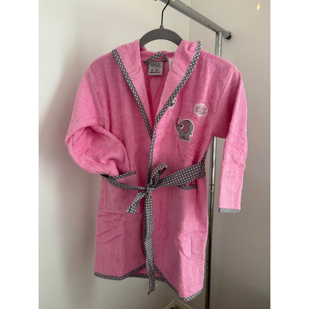 Baby Pink Bathrobe 100% Cotton Hooded Elephant Soft Robe 0-3 Months - Picture 3 of 8